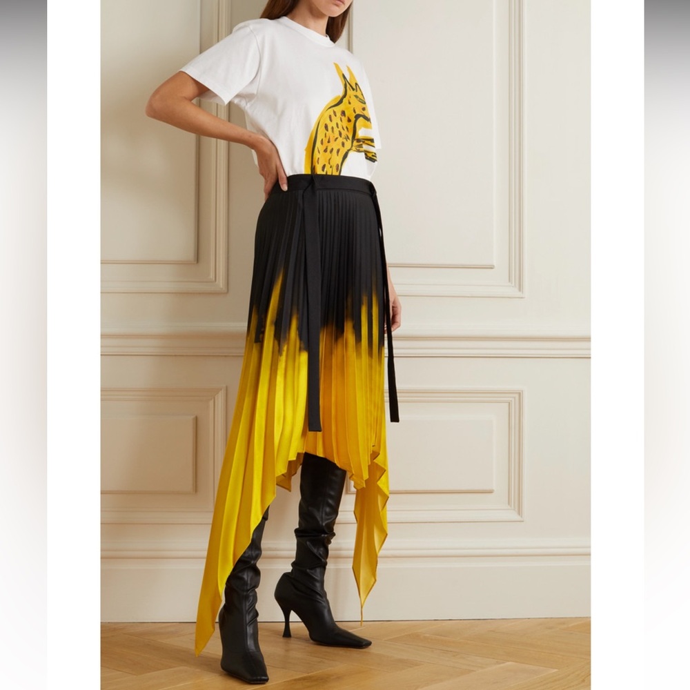 AZ Factory + Thebe Magugu asymmetric pleated black & saffron satin-twill skirt